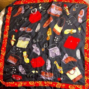 Brighton 100% silk Vintage Black and Red Scarf with Handbag and Shoe Design NWOT
